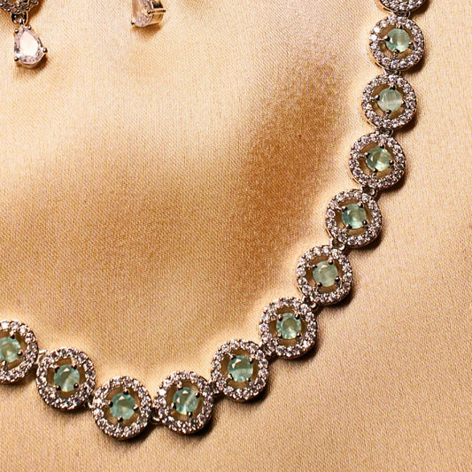 Handcrafted Brass Artificial Mint Green Beads Necklace & Earrings