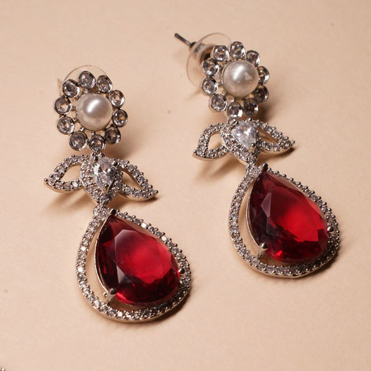 Red Swirl Pearl Necklace & Earring