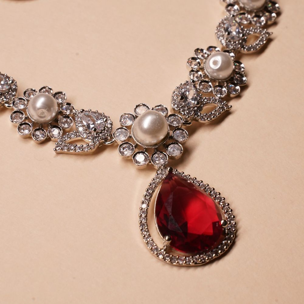 Red Swirl Pearl Necklace & Earring