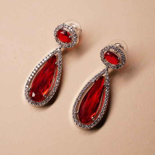 Women Red Silver-plated American Diamond Set