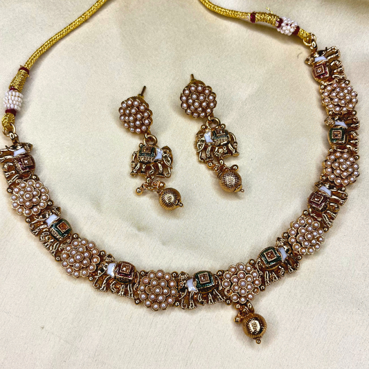 Gaja-Lakshmi Elephant Motif Choker Set