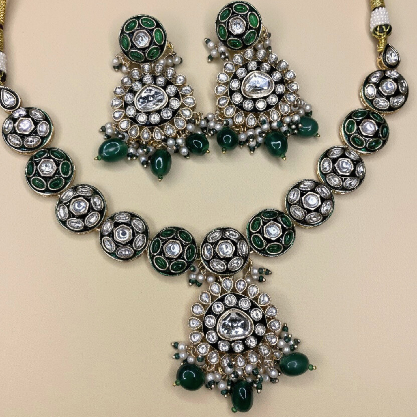 Polki Medallion Necklace Set