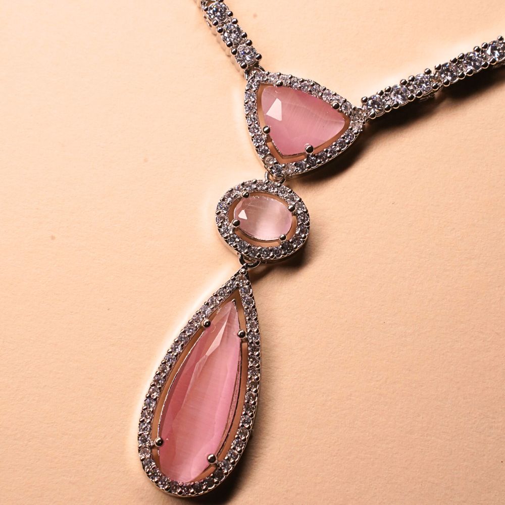 Women Silver-plated American Diamond Set