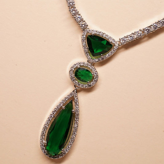 Women Silver-plated American Diamond Set