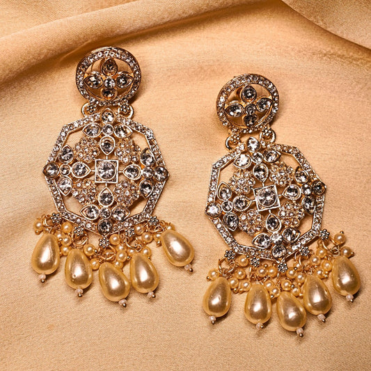 Gold Plated Kundan Polki & Pearl Meenakari Earrings