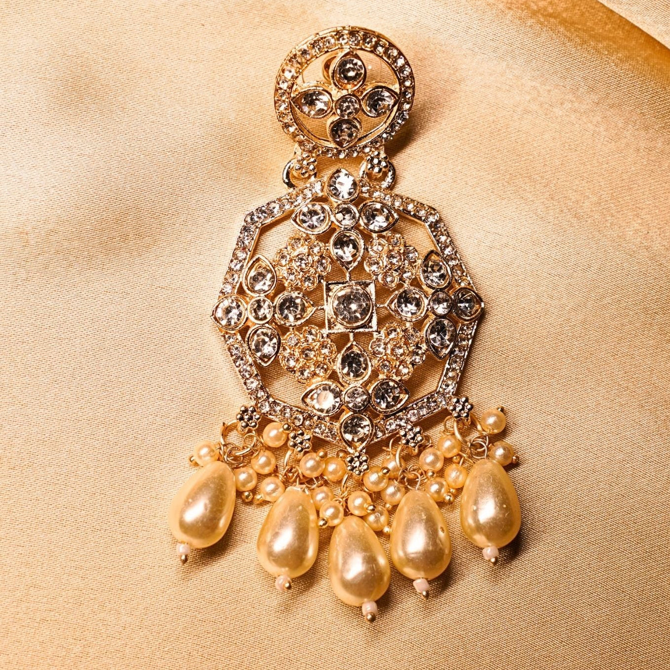 Gold Plated Kundan Polki & Pearl Meenakari Earrings