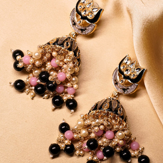 Black & Pink Meenakari Jhumka Earrings