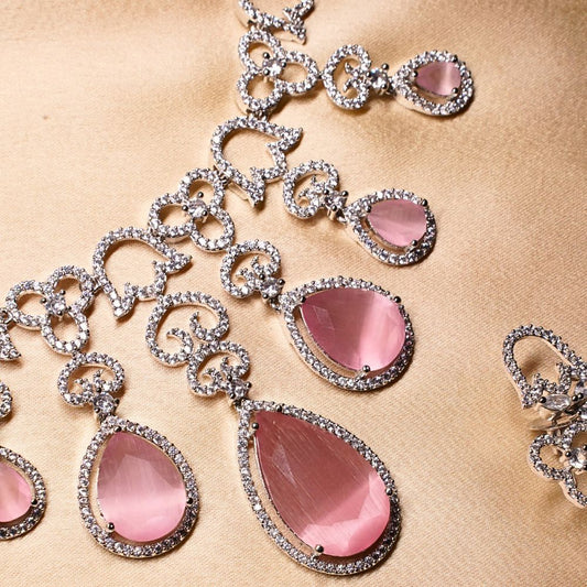 Elegant Baby Pink American Diamond Set