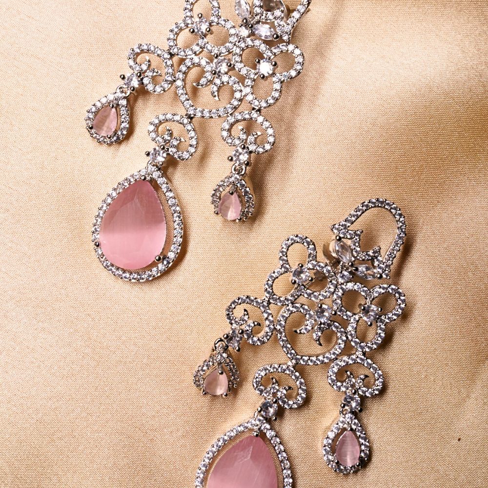 Elegant Baby Pink American Diamond Set