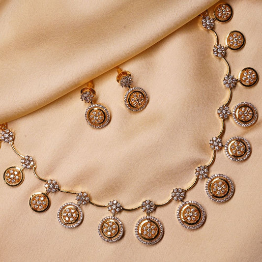 Golden Designer Necklace With Earring