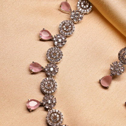 Handcrafted Brass Artificial Pink Beads Necklace & Earrings