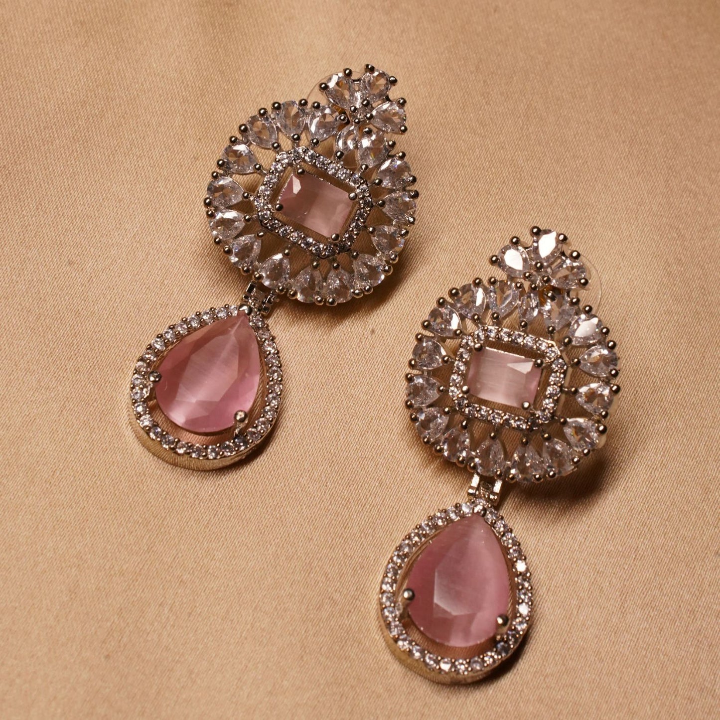 Pink Long Triple Layer Necklace & Earring