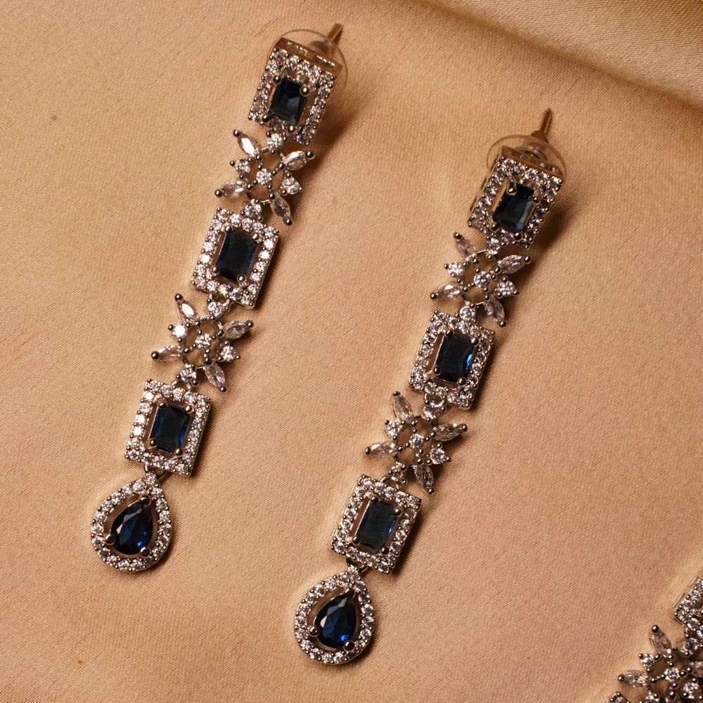 Premium Quality Blue American Diamond Cubic Zirconia Necklace With Pair Earrings