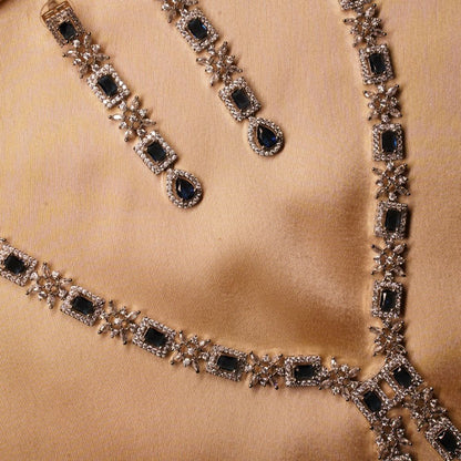 Premium Quality Blue American Diamond Cubic Zirconia Necklace With Pair Earrings