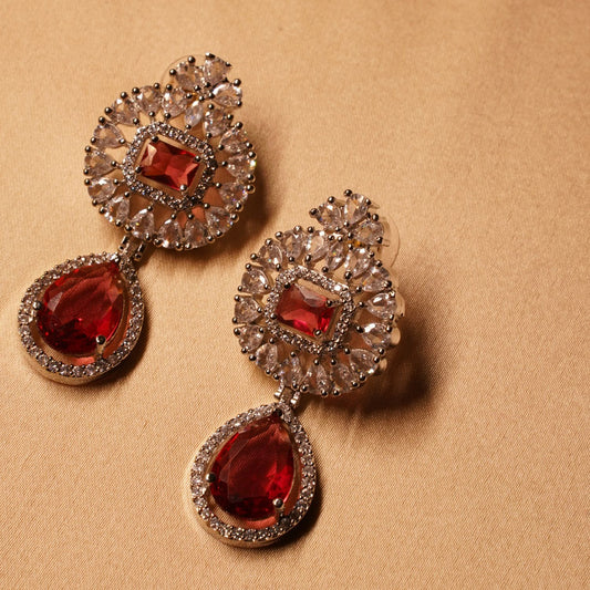 Red Long Triple Layer Necklace & Earring