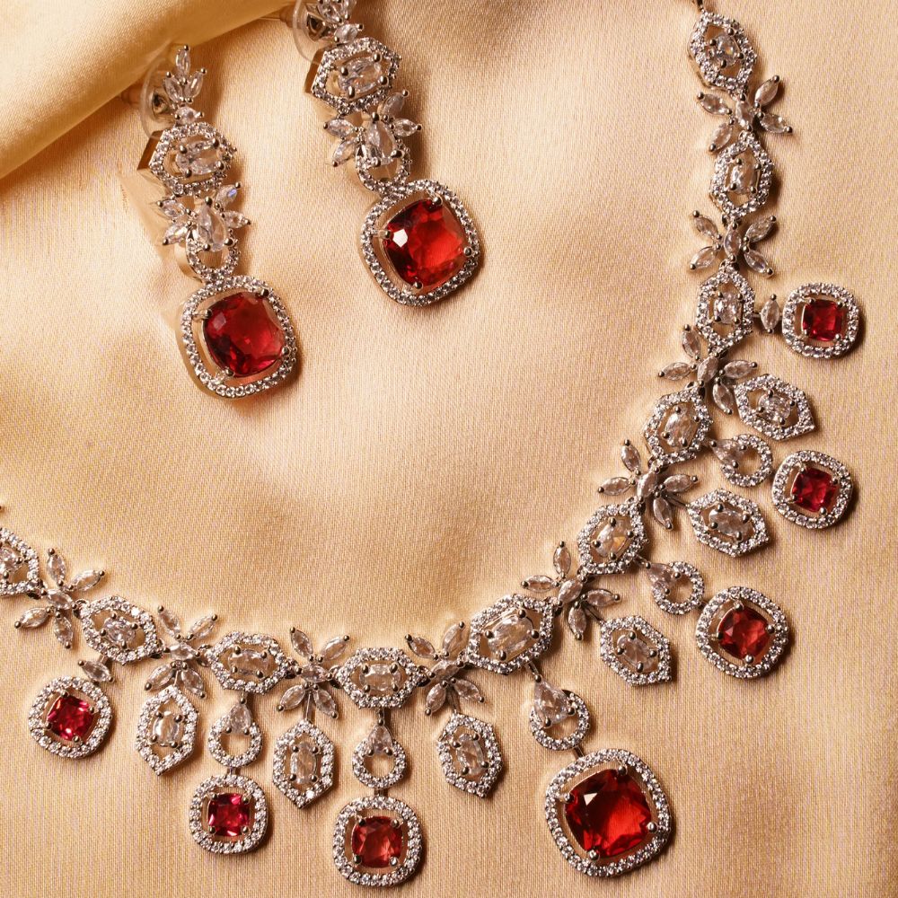 Red Multi Stone Necklace & Earring