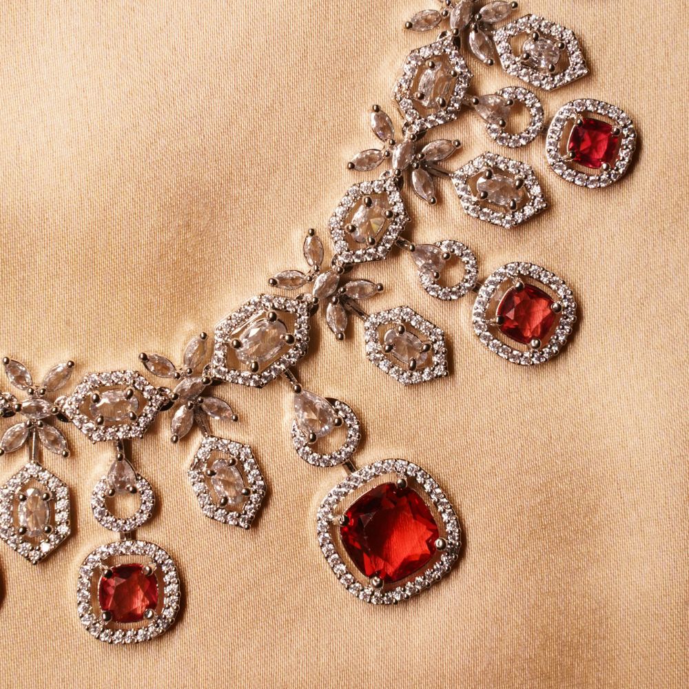 Red Multi Stone Necklace & Earring
