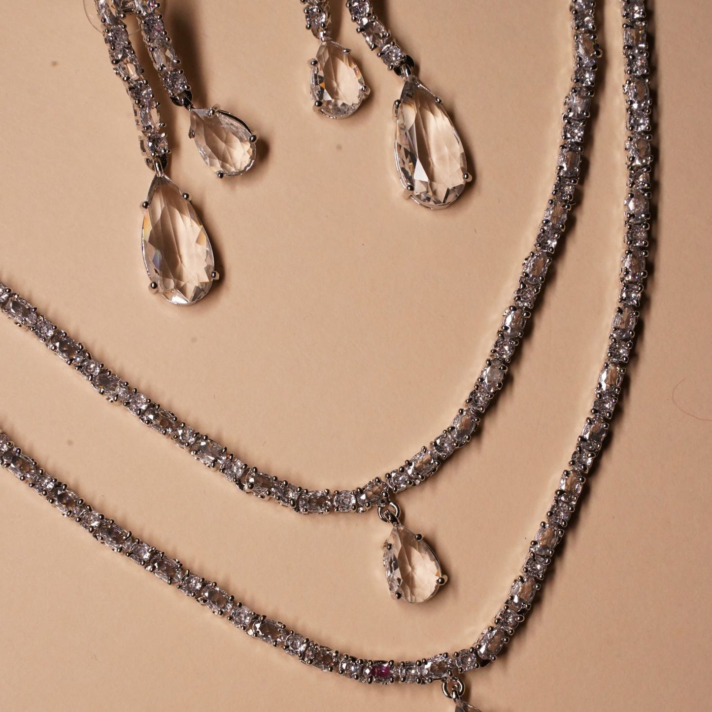 White American Diamond Two Layer Necklace With Earring