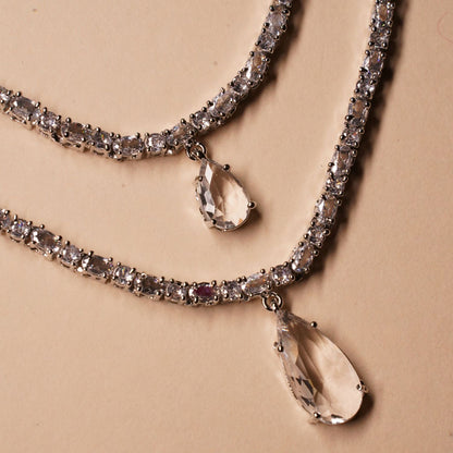 White American Diamond Two Layer Necklace With Earring