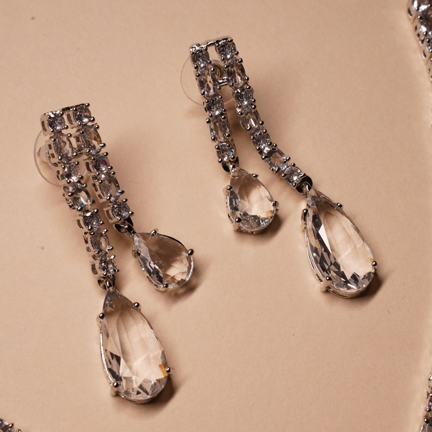 White American Diamond Two Layer Necklace With Earring