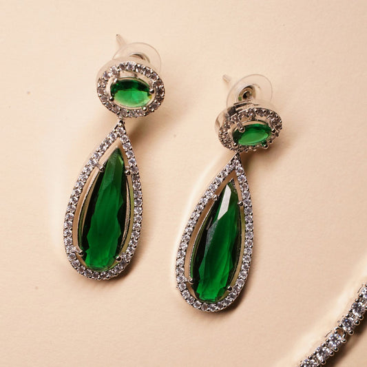 Women Green Silver-plated American Diamond Set